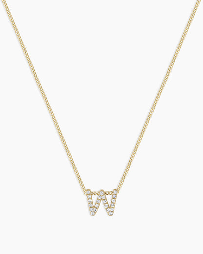 Diamond Alphabet Necklace || option::14K Solid Gold, W