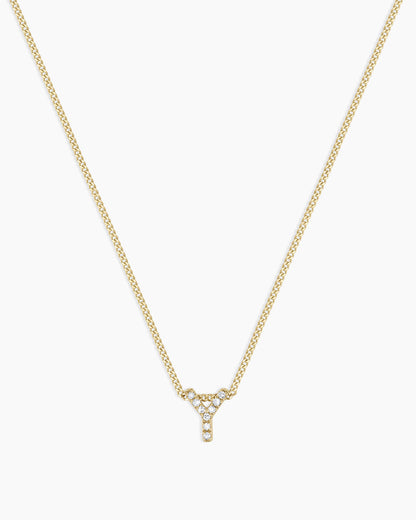 Diamond Alphabet Necklace || option::14K Solid Gold, Y
