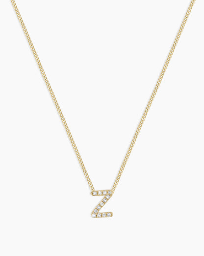 Diamond Alphabet Necklace || option::14K Solid Gold, Z