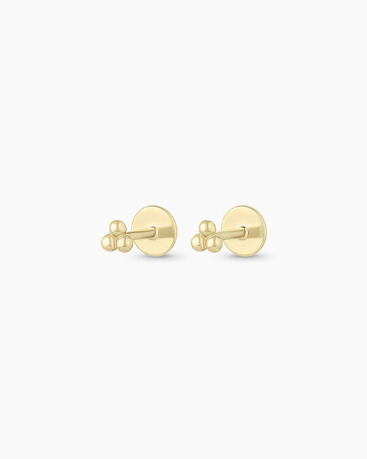 14K Gold Trio Threaded Flatback Studs || option::14K Solid Gold