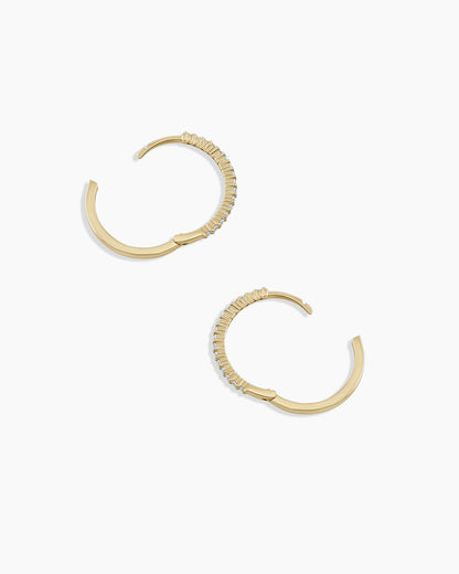 Diamond Pave 13mm Huggies || option::14K Solid Gold, 13mm