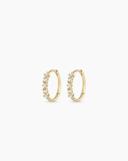 Diamond Row Huggies || option::14K Solid Gold