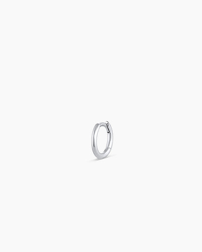 Woman wearing Classic Gold Huggie || option::14K Solid White Gold, 8mm