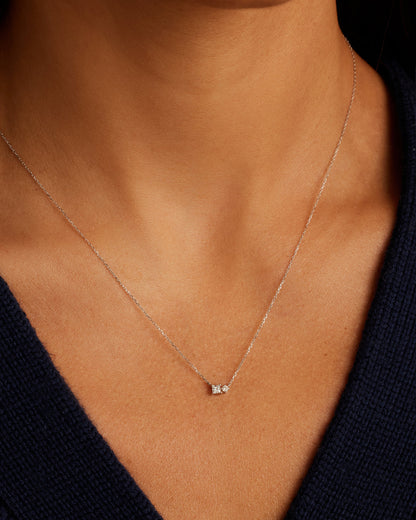 Diamond and White Sapphire Necklace || option::14K Solid White Gold