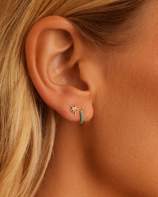 Turquoise Row Huggie || option::14K Solid Gold