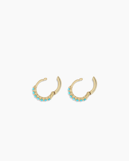 Turquoise Row Huggies || option::14K Solid Gold