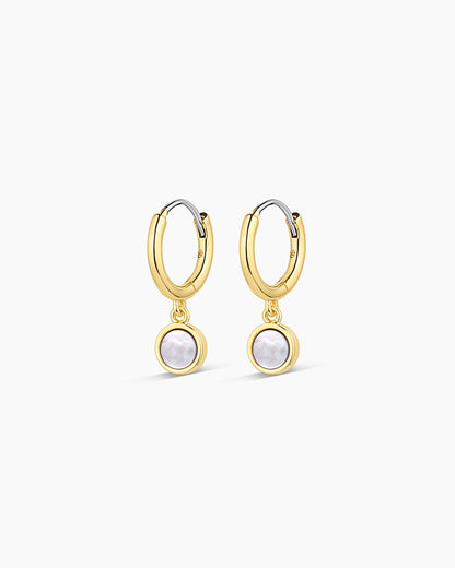 Rose Marble Coin Huggies || option::18K Gold Plated, Mother of Pearl