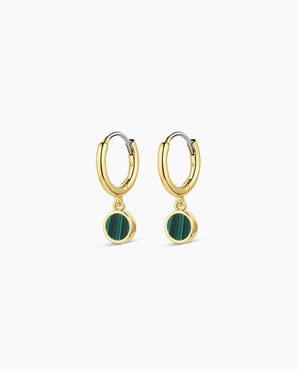 Rose Marble Coin Huggies || option::18K Gold Plated, Malachite Marble