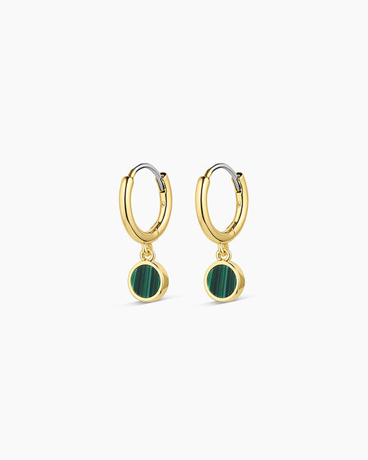 Rose Marble Coin Huggies || option::18K Gold Plated, Malachite Marble