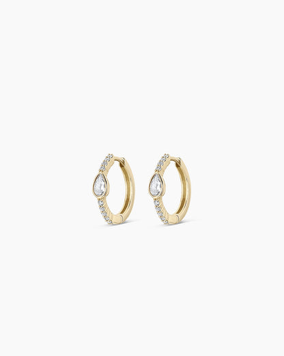 Lab Grown Diamond Pear Charm Huggies || option::14K Solid Gold