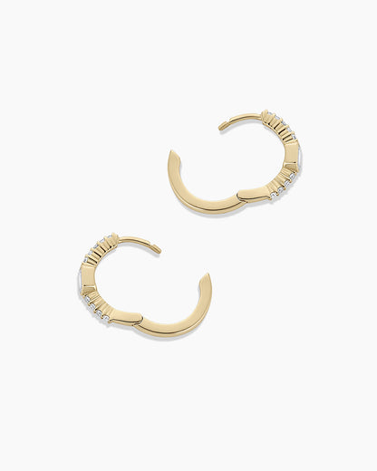 Lab Grown Diamond Emerald Charm Huggies || option::14K Solid Gold