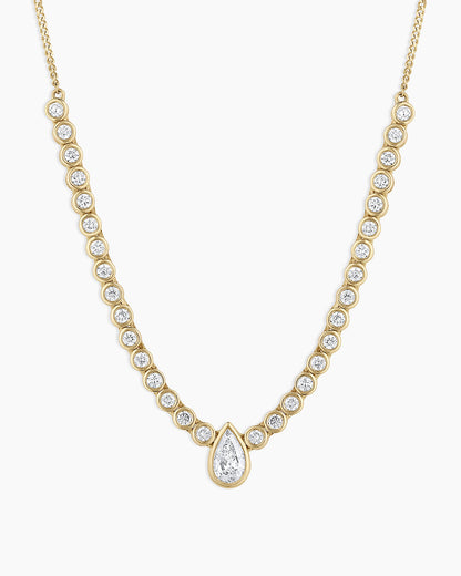 Lab Grown Diamond Pear Charm Row Necklace || option::14K Solid Gold