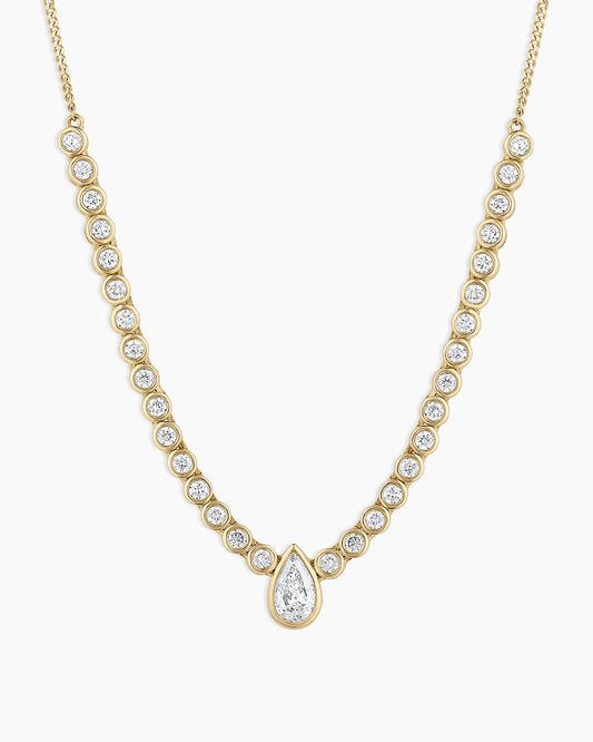 Lab Grown Diamond Pear Charm Row Necklace || option::14K Solid Gold