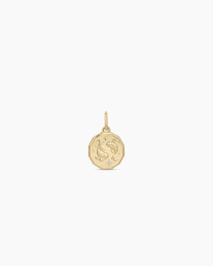 Diamond Zodiac Coin Charm || option::14K Solid Gold, Pisces