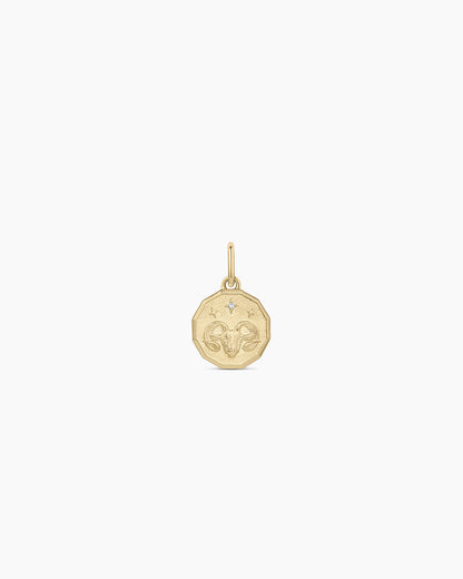 Diamond Zodiac Coin Charm || option::14K Solid Gold, Aries
