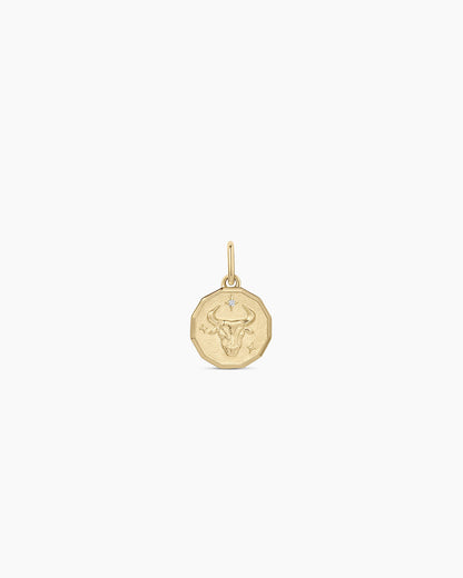 Diamond Zodiac Coin Charm || option::14K Solid Gold, Taurus