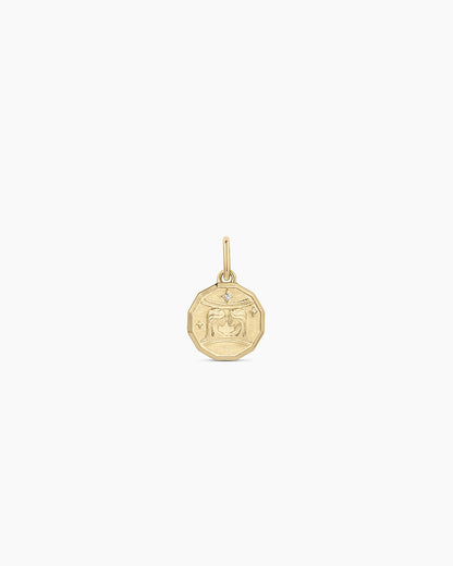 Diamond Zodiac Coin Charm || option::14K Solid Gold, Gemini