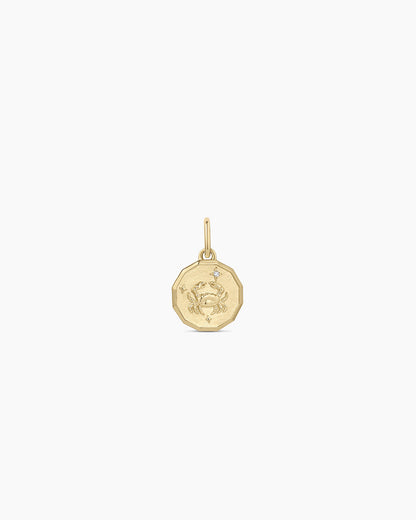 Diamond Zodiac Coin Charm || option::14K Solid Gold, Cancer
