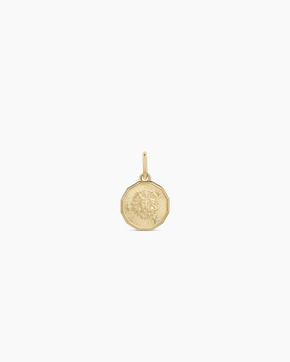 Diamond Zodiac Coin Charm || option::14K Solid Gold, Leo