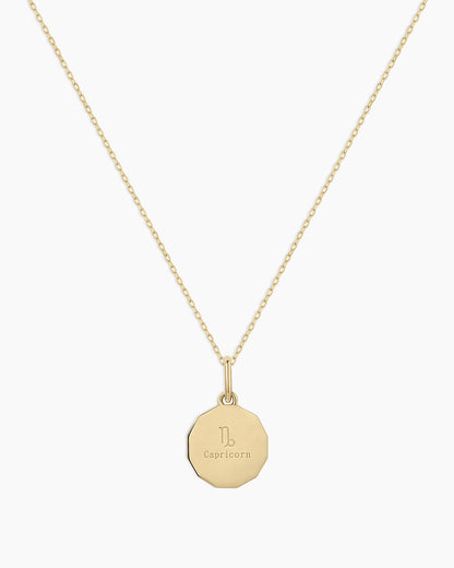 Diamond Zodiac Coin Charm Necklace || option::14K Solid Gold, Capricorn