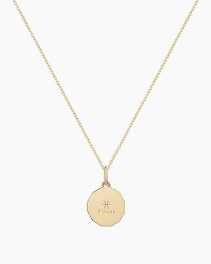 Diamond Zodiac Coin Charm Necklace || option::14K Solid Gold, Pisces