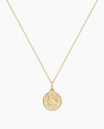 Diamond Zodiac Coin Charm Necklace || option::14K Solid Gold, Pisces