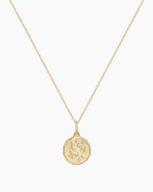 Diamond Zodiac Coin Charm Necklace