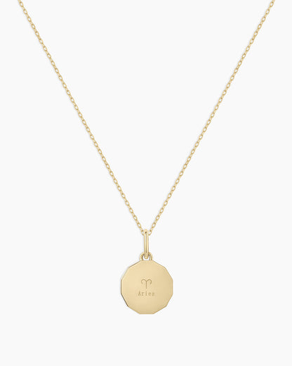 Diamond Zodiac Coin Charm Necklace || option::14K Solid Gold, Aries