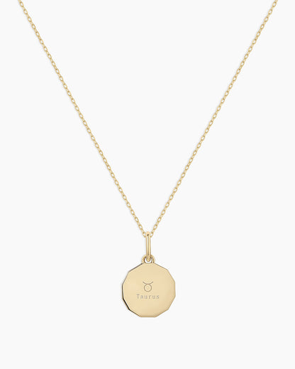 Diamond Zodiac Coin Charm Necklace || option::14K Solid Gold, Taurus