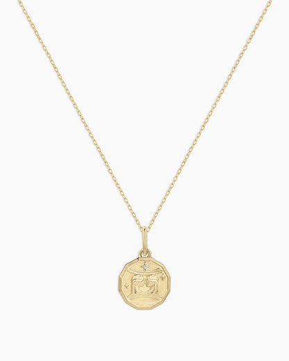 Diamond Zodiac Coin Charm Necklace || option::14K Solid Gold, Gemini