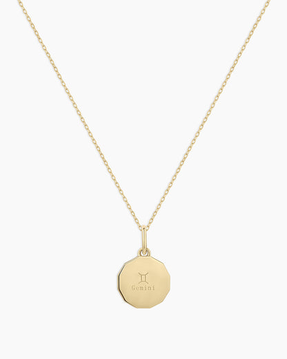 Diamond Zodiac Coin Charm Necklace || option::14K Solid Gold, Gemini