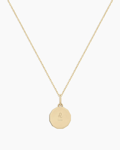 Diamond Zodiac Coin Charm Necklace || option::14K Solid Gold, Leo