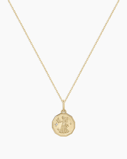 Diamond Zodiac Coin Charm Necklace || option::14K Solid Gold, Virgo