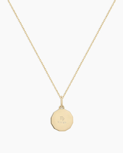Diamond Zodiac Coin Charm Necklace || option::14K Solid Gold, Virgo