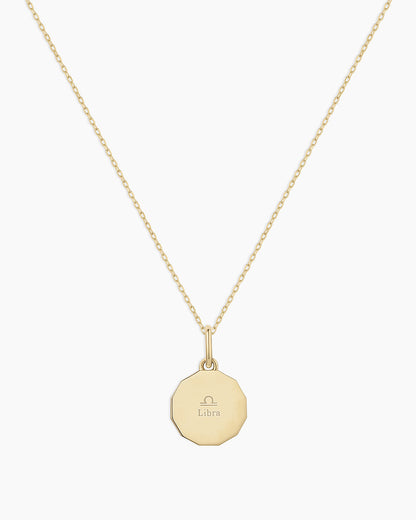 Diamond Zodiac Coin Charm Necklace || option::14K Solid Gold, Libra