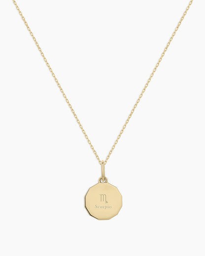 Diamond Zodiac Coin Charm Necklace || option::14K Solid Gold, Scorpio