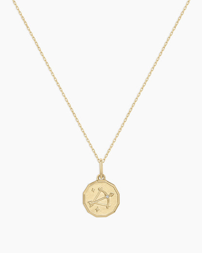 Diamond Zodiac Coin Charm Necklace || option::14K Solid Gold, Sagittarius