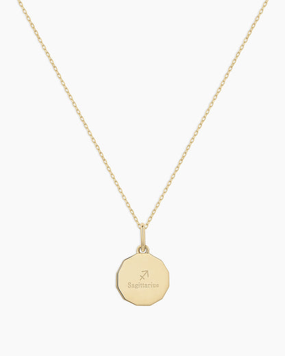 Diamond Zodiac Coin Charm Necklace || option::14K Solid Gold, Sagittarius