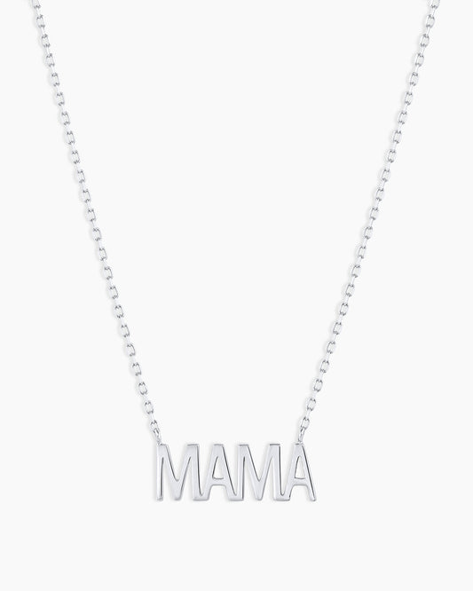 14K White Gold Mama Necklace || option::14K Solid White Gold