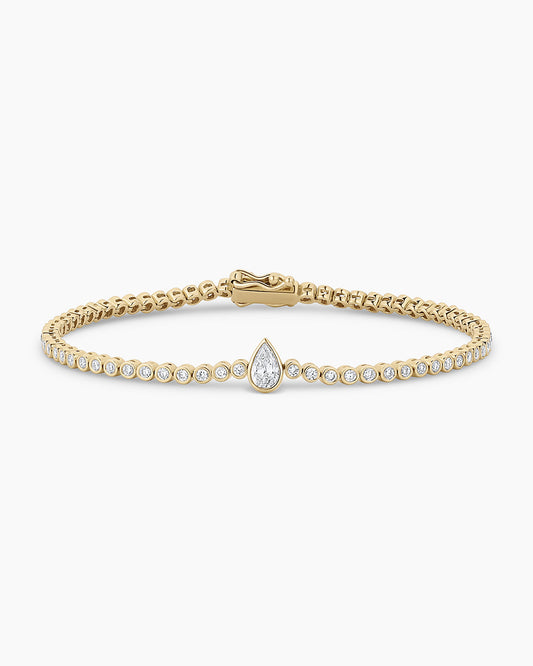 Lab Grown Diamond Pear Charm Tennis Bracelet || option::14K Solid Gold, 6 in.