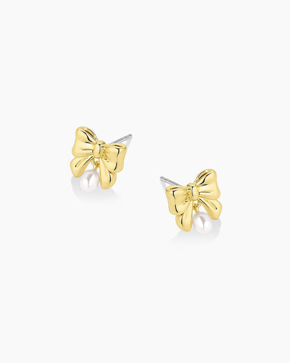 Bow Pearl Earrings || option::18k Gold Plated