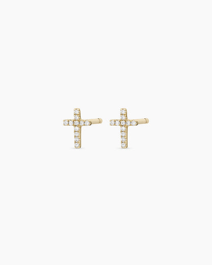 Diamond Cross Studs || option::14K Solid Gold