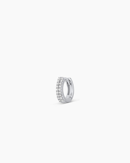 Diamond Double Down Single Huggie || option::14K Solid White Gold, 9mm