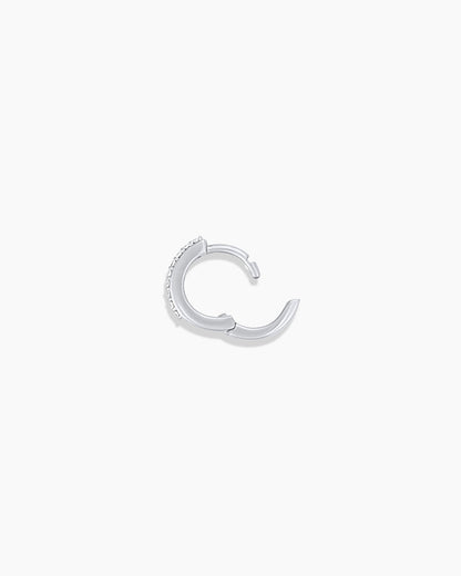Diamond Double Down Single Huggie || option::14K Solid White Gold, 9mm