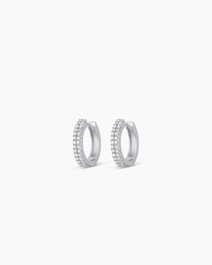 Diamond Double Down Huggies || option::14K Solid White Gold, 11mm