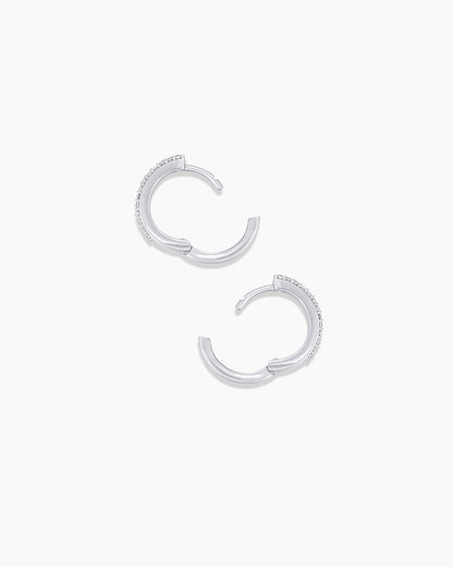 Diamond Double Down Huggies || option::14K Solid White Gold, 11mm