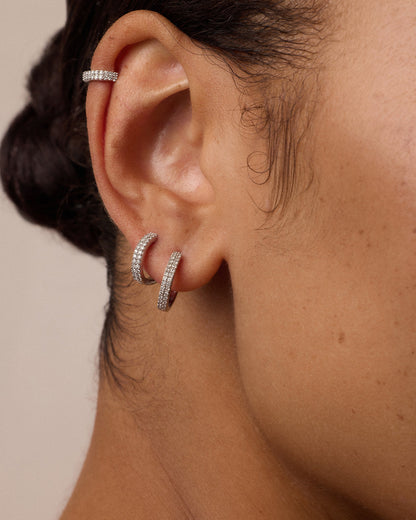 Diamond Double Down Huggies || option::14K Solid White Gold, 11mm