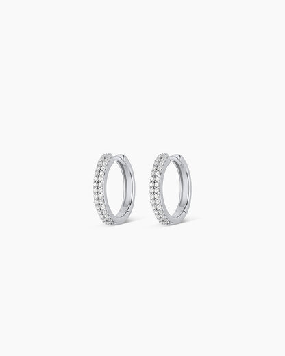 Diamond Double Down Huggies || option::14K Solid White Gold, 13mm