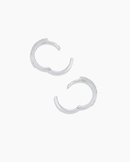 Diamond Double Down Huggies || option::14K Solid White Gold, 13mm