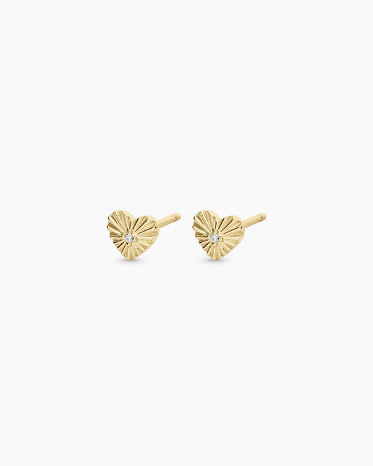Diamond Vintage Heart Studs || option::14K Solid Gold